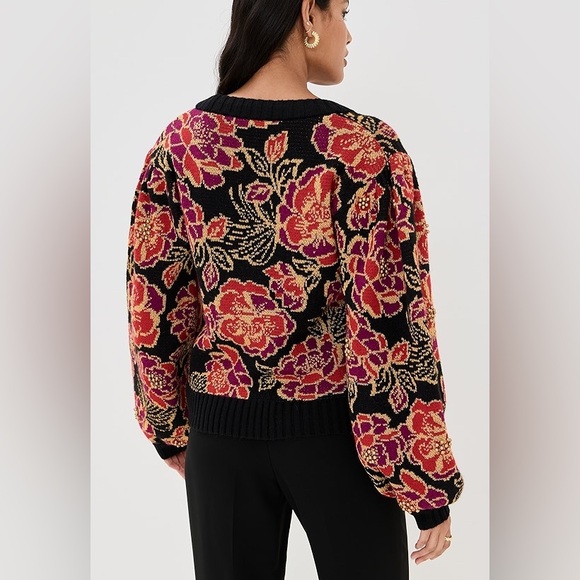 LIKE NEW FARM Rio Floral Shiny Chita Knit Cardigan Sweater - Picture 10 of 11